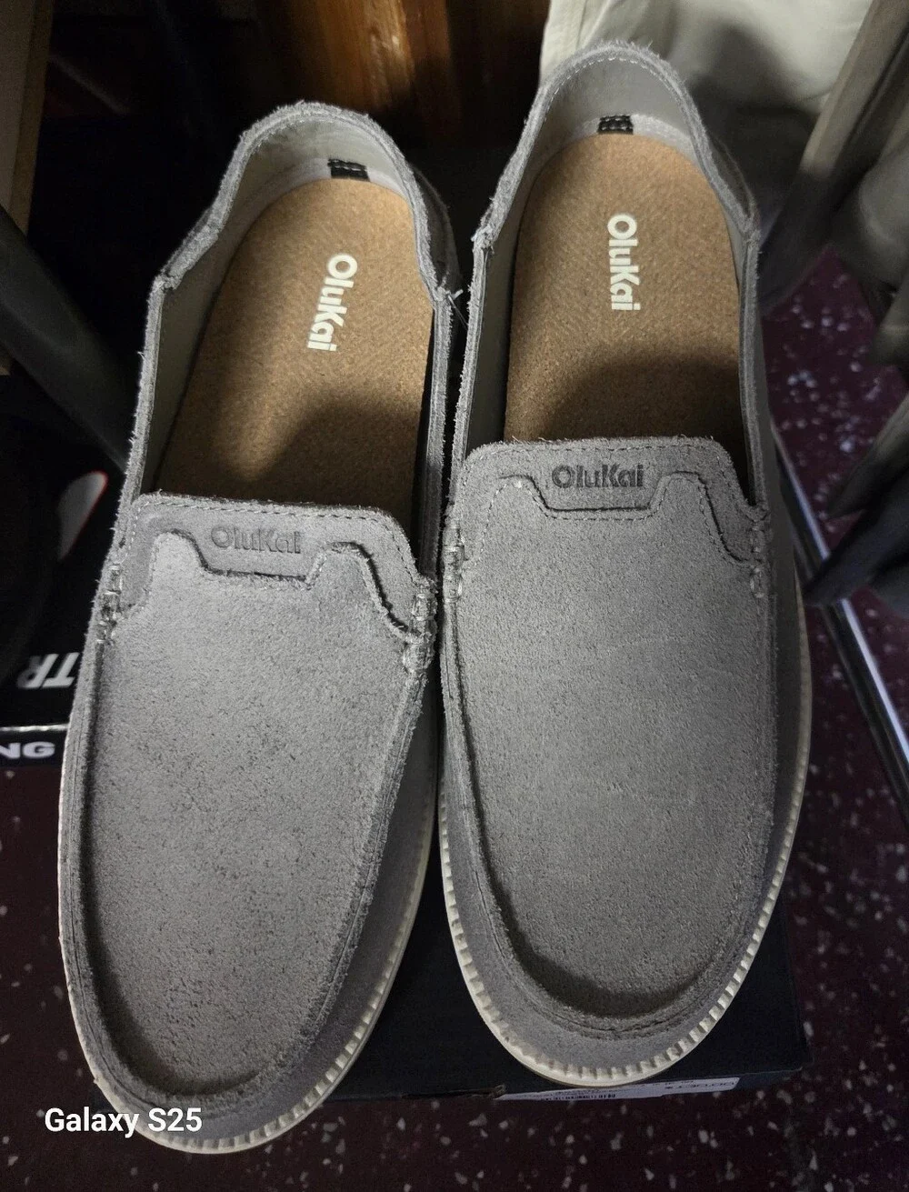 OluKai Men’s Gray Suede Slip-On Loafers